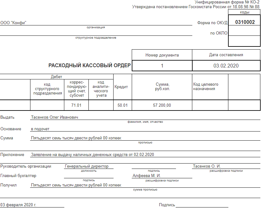 Выдача наличных рко. Расходный кассовый ордер на выдачу зарплаты образец заполнения.